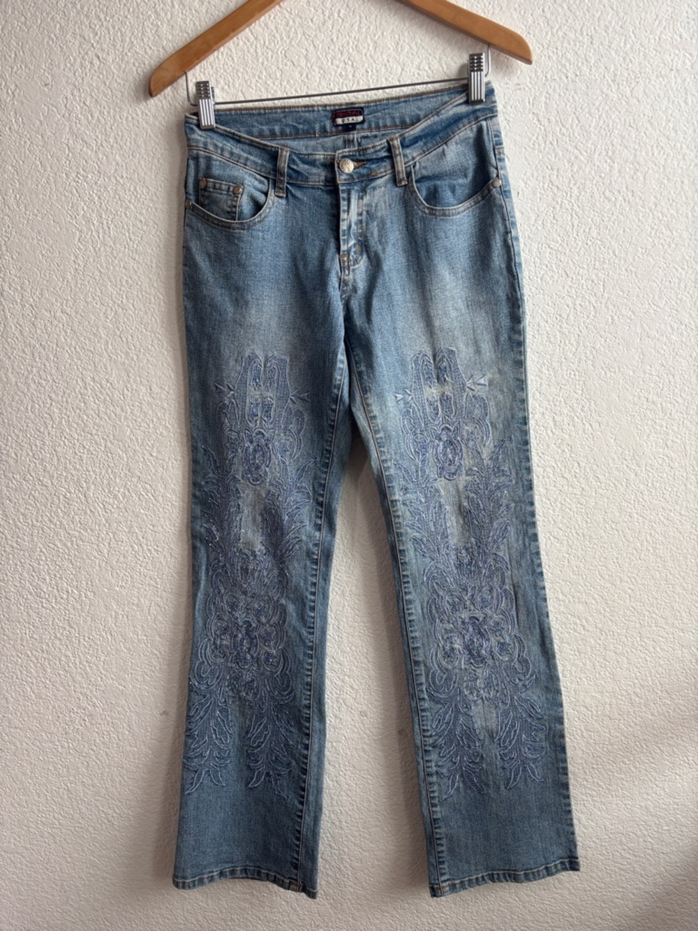Y2K Embroidered Beaded Women's Blue Jeans Small